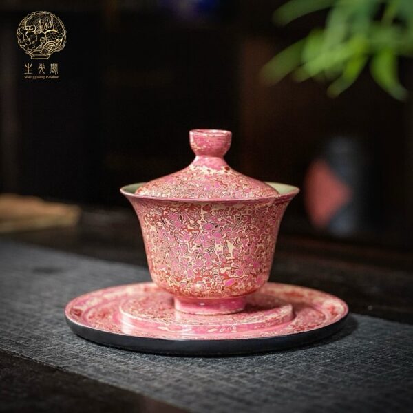 PINK LACQUERWARE GAIWAN TEA SET