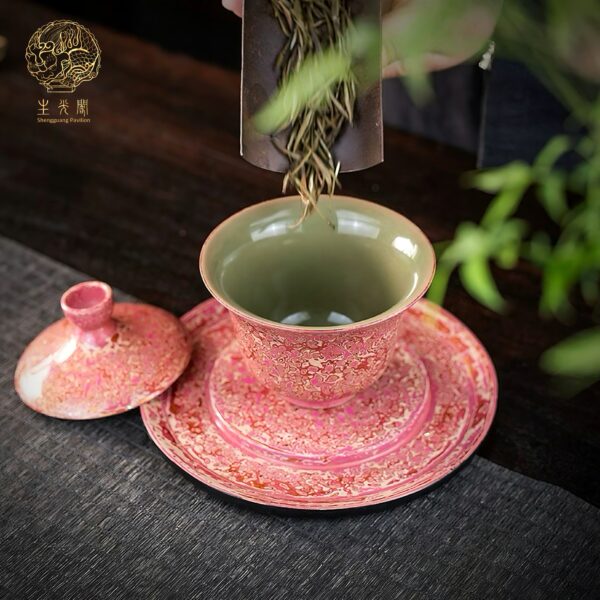 PINK LACQUERWARE GAIWAN TEA SET - Image 2